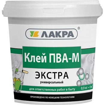 Клей ПВА-М универсальный Экстра 0,9кг ЛАКРА