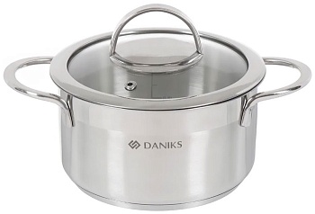 Кастрюля нержавеющая сталь, 1.8 л, Daniks, Бонн, GS-01319-16CA, индукция