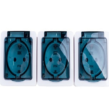 Розетка 3-м ОП с заземл. с защитн.крышкой  бел. IP54 Гермес Plus