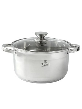 Кастрюля RASHEL Берта R-1900х 1,9 л из нержавеющей стали со стекл. кр., 14х9 см индукция