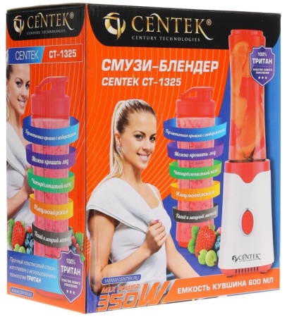 3. Блендер-смузи Centek CT-1325 350 Вт, Тритановый стакан 600мл, герметич. крышка, крошит лед и фрукты!