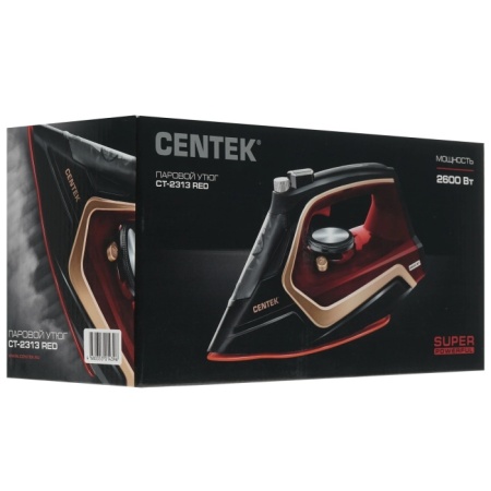 5. Утюг Centek CT-2313 RED 2600Вт керамическая подошва, 350мл, паровой удар, самоочистка, капля-стоп