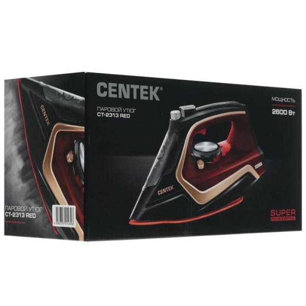 5. Утюг Centek CT-2313 RED 2600Вт керамическая подошва, 350мл, паровой удар, самоочистка, капля-стоп