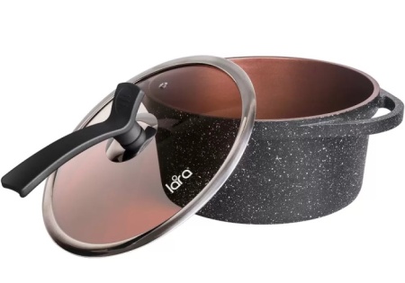 Кастрюля LARA LR02-233 серия Orlean 28см, 7.3л, мрамор, Bronze, капс. индукционное дно, крышка