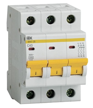 Выключатель автоматический IEK ВА47-29, 3Р, 40 А, 4,5 кА, тип С