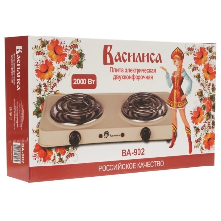 5. Плита электрическая ВАСИЛИСА ВА-902 беж.,2-конф,спираль,1кВт