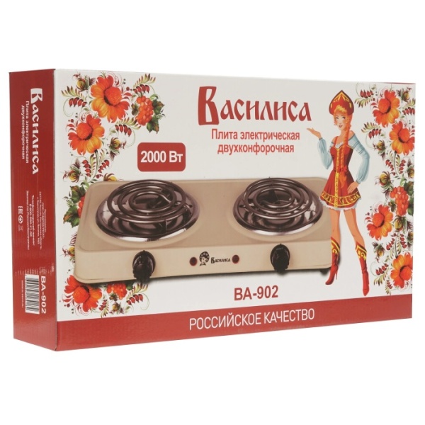 5. Плита электрическая ВАСИЛИСА ВА-902 беж.,2-конф,спираль,1кВт