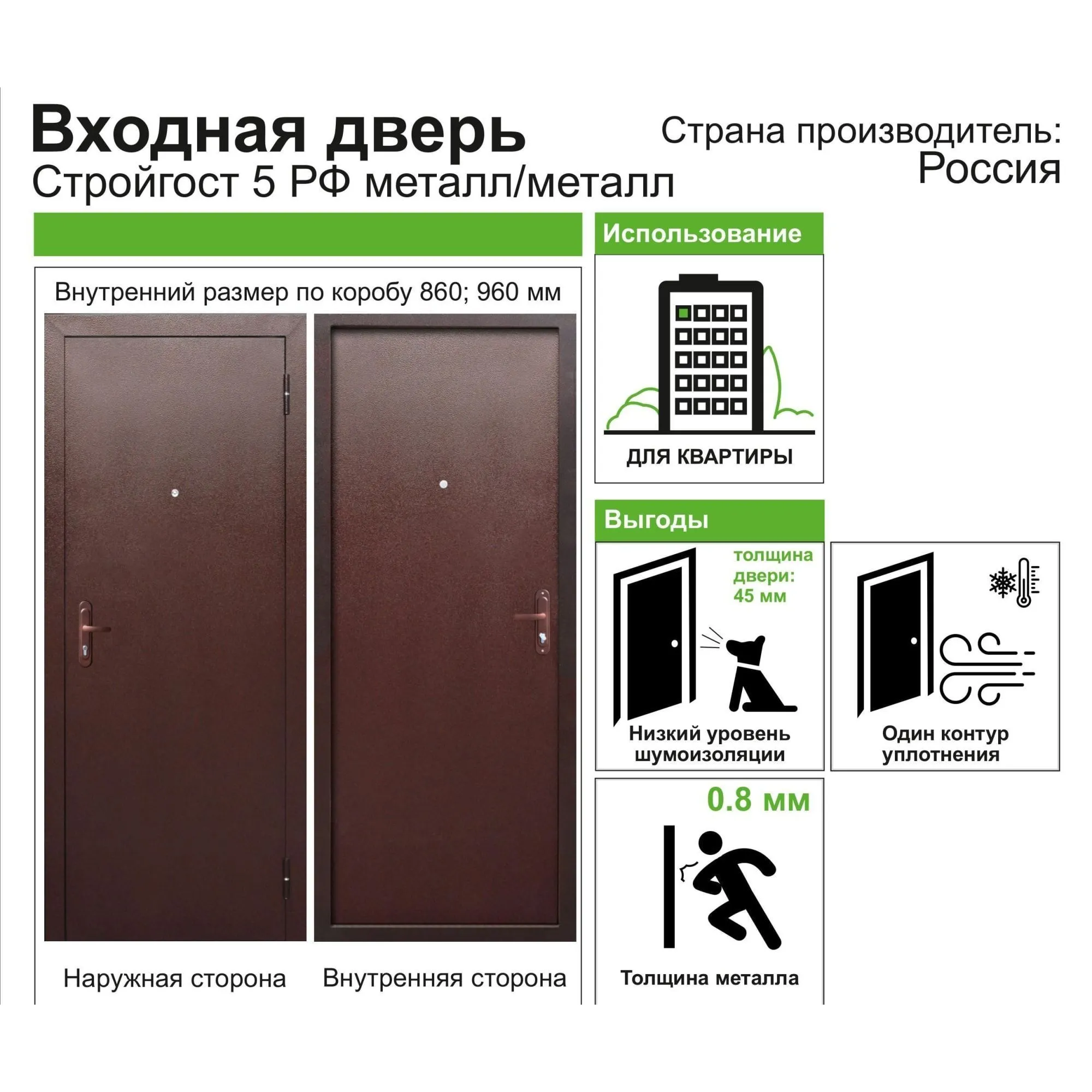 Дверь входная металлическая Isoterma 11 см, 960 мм