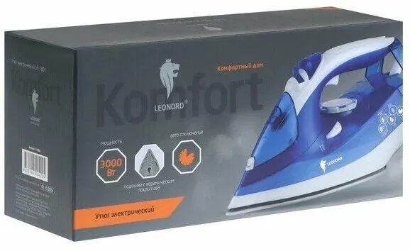 5. Утюг LEONORD LE-1801 бел-синий, 3000Вт,пар.удар, пар 28г-мин